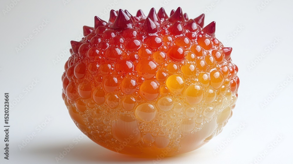 Fototapete textured orb with spikes and bubbles in red orange gradient