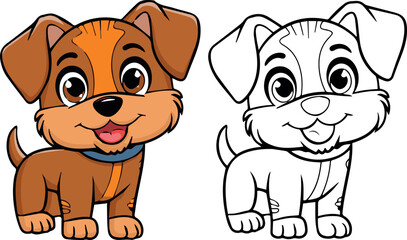 Adorable brown puppy cartoon illustration coloring page cute dog pet kid fun doggy child image happy small