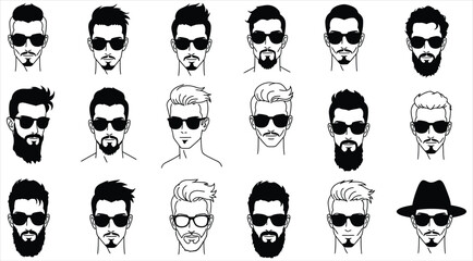 men, male, head, face, portrait, avatar, haircut, hairstyle, beard, mustache, facial hair, goatee, stubble, clean shaven, spectacles, eyeglasses, sunglasses, eyewear, fashion, style, barber, barbersho