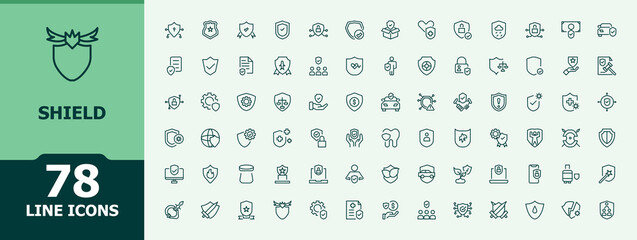 Fototapeta na wymiar Shield icon pack. Minimal thin line web icons set. Vector illustration. Privacy icon set. Featuring protection, guard, safety, security, firewall, safe, defense and more.