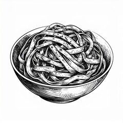 Black and White Illustration of Cooked Pasta in a Bowl