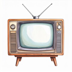 Retro Wooden Television with Antenna Illustration