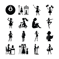 Silhouette Icons of Women in Various Activities and Professions