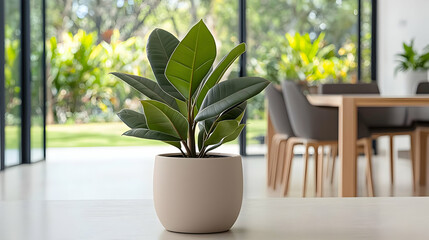 Fototapeta premium Potted Plant In Modern Interior With Exterior View