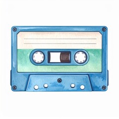 Obraz premium Watercolor Illustration of a Blue Cassette Tape