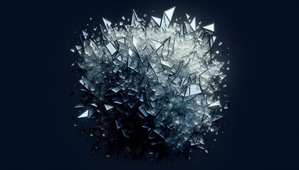 Abstract Cluster Of Sharp Angular Shards And Fragments Reflecting Light In A Dark Space