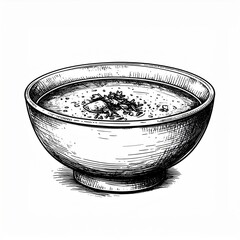 Black and White Illustration of a Bowl of Soup