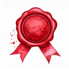 Red Wax Seal with Ribbon Watercolor Illustration