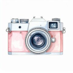 Watercolor Pink Vintage Camera Illustration