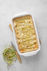 Rhubarb Pie or Tart with sour cream filling . Healthy homemade summer dessert, vegan rhubarb pie.Top vertical view