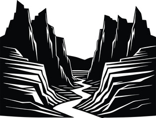 desert canyon with layered cliffs silhouette, majestic canyon walls silhouette