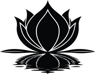 lotus bud with reflection silhouette, water lotus bloom silhouette