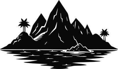 remote island with mountains silhouette, peaceful island view silhouette © Shahar