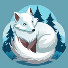 Arctic Fox Curled Up in Winter Wonderland A Stunning Illustration of a Fluffy White Fox