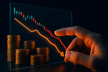 Financial crisis concept falling stock market graph and coins