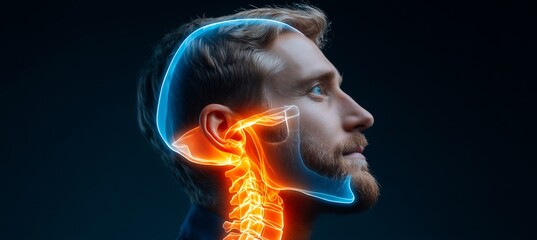22 year old male after temporomandibular joint arthrocentesis with a glitch art overlay highlighting glowing depiction of joint lavage fluid