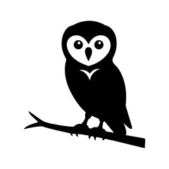 Majestic Barn Owl Silhouette A Striking Black and White Illustration of a Wise Owl Perched on a Branch