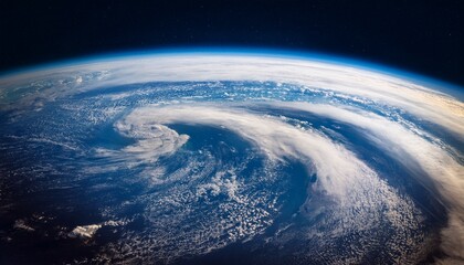Obraz premium captivating view of earth from space swirling cloud formations and planet curvature