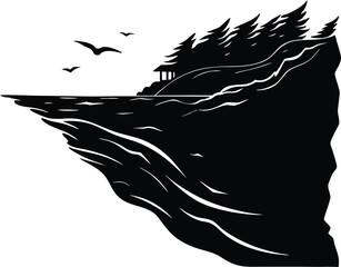 windswept coastal bluff silhouette, ocean breeze coastal silhouette