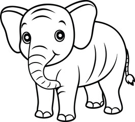 Obraz premium Adorable Cartoon Borneo Pygmy Elephant Illustration Line Art of a Small Elephant with Short Tusk and Ears