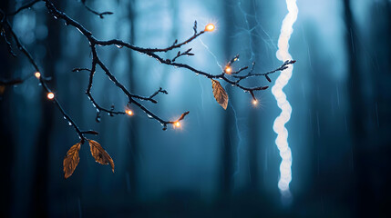 Rainy Forest Night With Glowing Lights