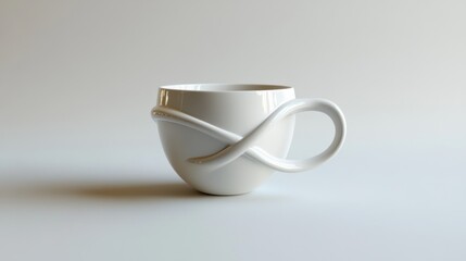 Elegant White Coffee Cup with Infinity Handle Design on Light Background