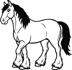 Majestic Clydesdale Horse Illustration A Powerful and Elegant Black and White Drawing