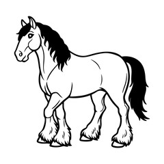 Majestic Clydesdale Horse Illustration A Powerful and Elegant Black and White Drawing
