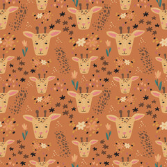 Cute giraffe seamless pattern hand drawn cute kids background colorful pallete