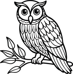 Enchanted Forest Owl A Whimsical Line Art Illustration of a Curious Owl Perched on a Branch