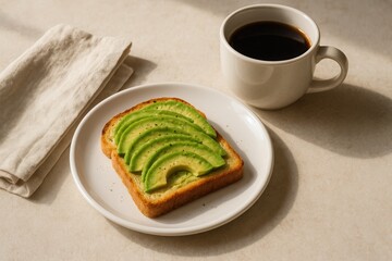 Avocado toast with coffee for a relaxing morning breakfast scene