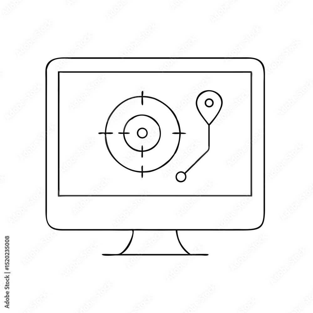Aufkleber real-time tracking screen icon with location pin on a computer monitor in a minimalist style on a wh