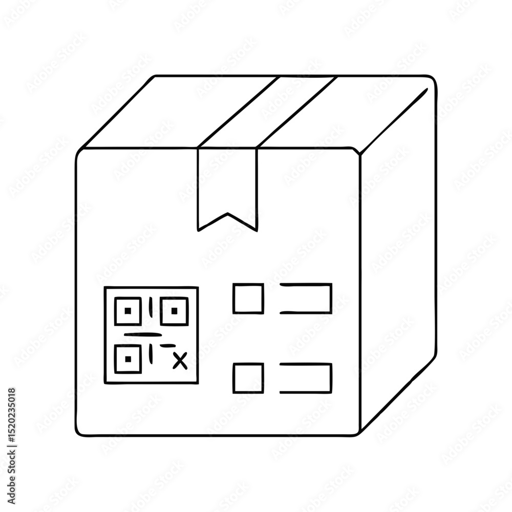 Poster qr code on package icon in a minimalist style on a white background for logistics concept