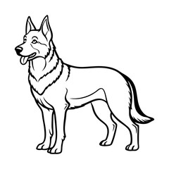 Alert German Shepherd Dog Illustration Strong, Athletic Canine in Line Art Style