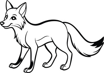 Alert Gray Fox Illustration  A Cautious Walk Through the Wild, Sleek Fur and Detailed Lines