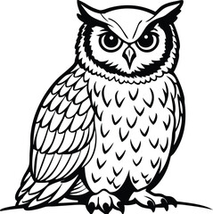 Majestic Great Horned Owl A Striking Black and White Illustration