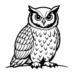 Majestic Great Horned Owl Illustration A Striking Black and White Drawing of a Powerful Bird of Prey