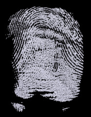 Concept of crime scene - fingerprint on black background. Halloween.