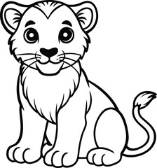 Adorable Lion Cub Illustration Playful Line Art for Coloring Pages, Prints, and Designs