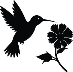 Elegant Hummingbird Silhouette Hovering Near a Flower  A Stunning Vector Illustration for Design Projects