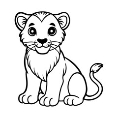 Adorable Lion Cub Illustration Line Art of a Playful Young Lion, Perfect for Coloring Pages, Children's Books, and Animal-Themed Designs