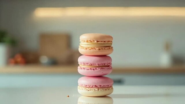 Colorful macaroons stacked on a wooden table as a traditional sweet French dessert