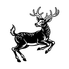 Majestic Mule Deer in Mid-Air Leap A Striking Black and White Illustration