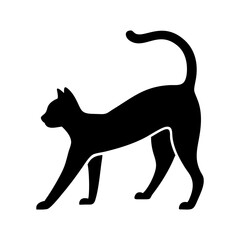 Elegant Siamese Cat Silhouette Stretching Posture, Graceful Design, Vector Art, Black and White, Feline Illustration