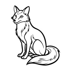 Elegant Silver Fox Illustration Line Art Drawing of a Majestic Fox Sitting Gracefully