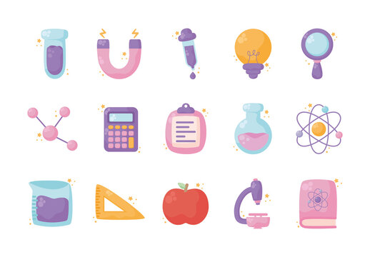 Colorful Science School Laboratory Education Illustrations Set