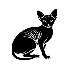 Serene Sphynx Cat Illustration Elegant, Wrinkled Skin, Relaxed Pose, Black Silhouette