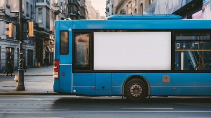 horizontal blank advertisement beside blue bus side,advertising,london,white