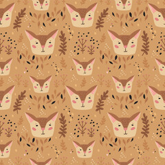 Cute fox seamless autumn pattern hand drawn cute kids background colorful pallete