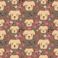 Cute dog seamless pattern hand drawn cute kids background colorful pallete